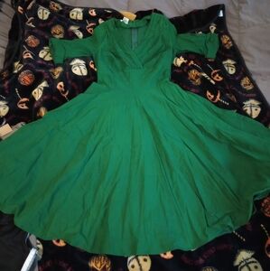 Unique Vintage Emerald Green Delores Swing Dress with Sleeves